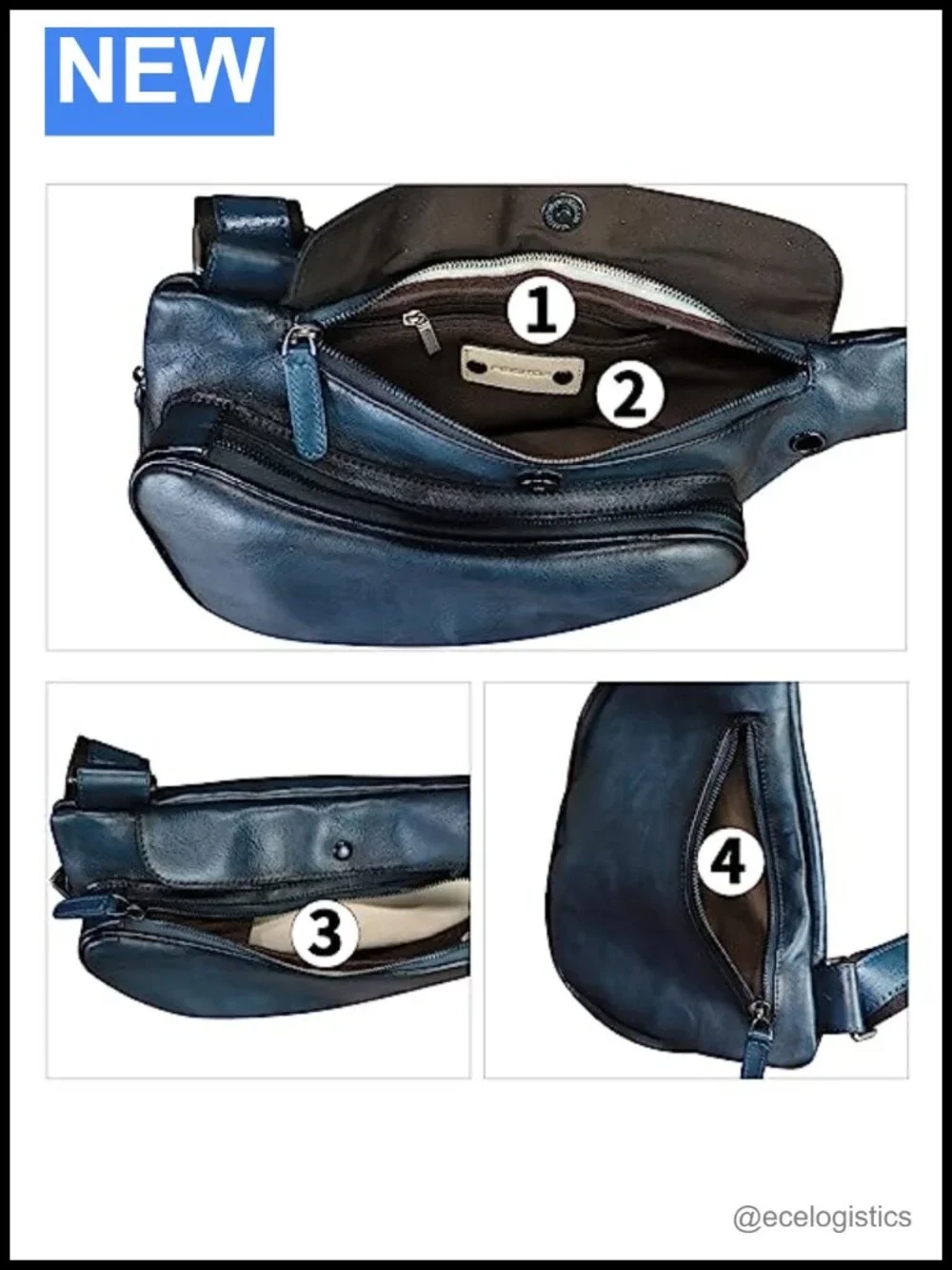 Genuine Leather Sling Bag Crossbody Backpack Handmade Chest Purse Cycling